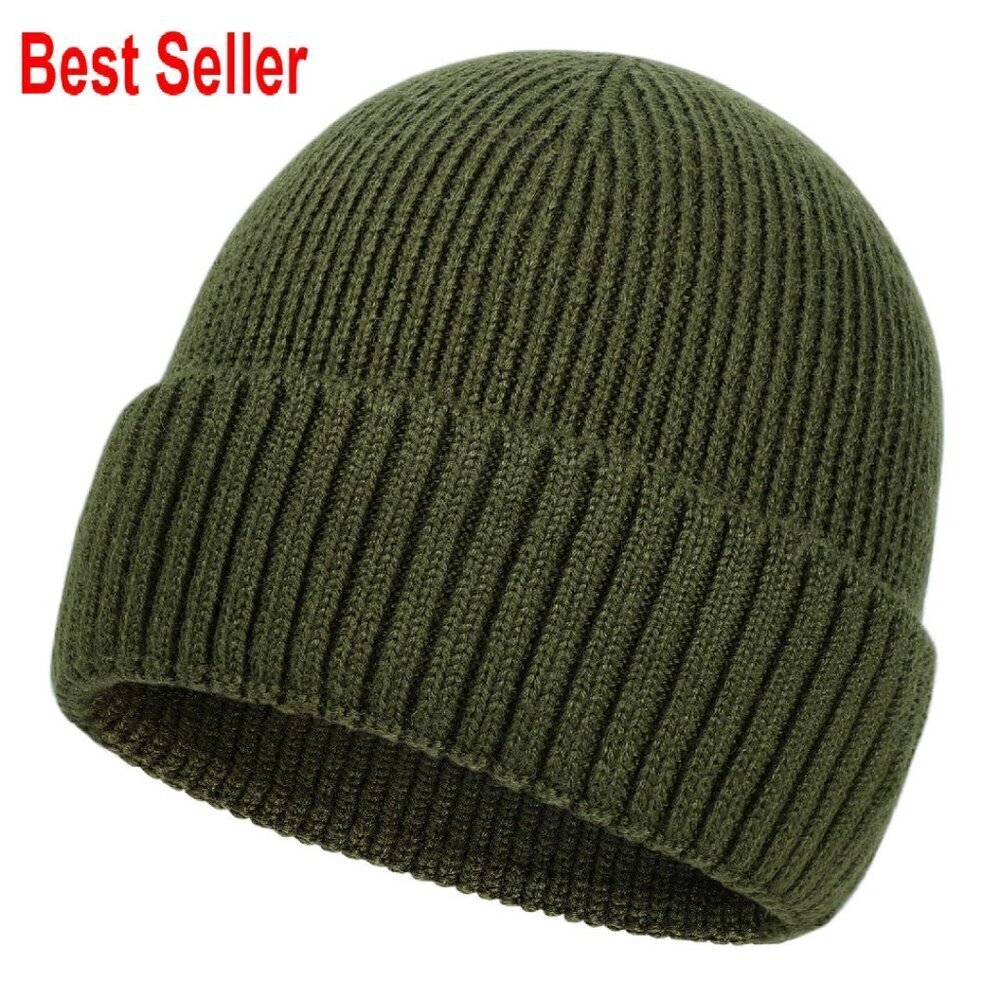 Oversized Merino Wool Beanie Slouchy Cuffed Winter Hat Men's Big Head Fit